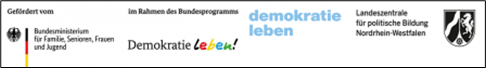 Logos: Bundesministerium für Familie, Senioren, Frauen und Jugend, Bundesprogramm "Demokratie leben", Landeszentrale für politische Bildung Nordrhein-Westfalen