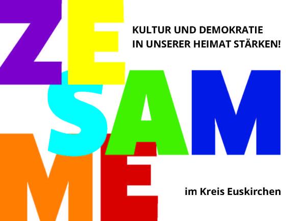 Postkarte mit bunten Buchstaben ZESAMME