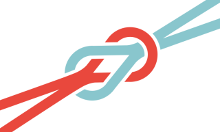 Illustration eines Knoten aus einem roten und blauen Seil